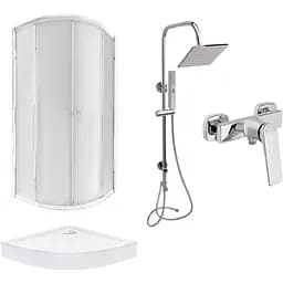 Набір душова кабіна Qtap Presto CRM1099AP5 + піддон + душова панель CRM 1001 + змішувач 90 х 90 см