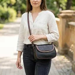 Стильна сумка для жінок з фактурним клапаном із натуральної шкіри Vintage 22374 чорна - мініатюра 9