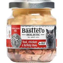 Вологий корм для котів Basttet'o Holistic мікс Яловичина з індичкою та куркою в желе 130 г