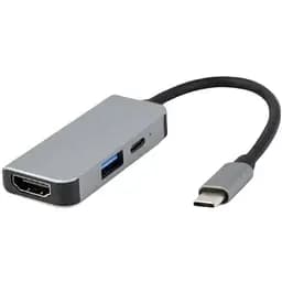 Хаб Usb Cablexpert 3-in-1, Grey, Type-C 3.1 - 1xType-C (87 Вт) / 1xUsb 3.1 / HDMI 4K, кабель 12 см, алюминиевый корпус