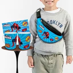Набір: дитяча сумка-бананка+кружка Людина-павук «Spider-Man» 32х15см, бананка для хлопчика через плече на подарунок (01007)