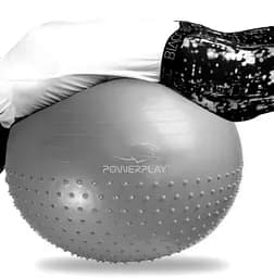 М'яч для фітнесу (фітбол) напівмасажний PowerPlay 4003 Ø65 cm Gymball Сірий + помпа (PP_4003_65cm_Light-grey) - мініатюра 4