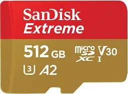 Карта памяти Sandisk 512GB microSD C10 UHS-I U3 R190/W130MB/s Extreme V30 + SD (SDSQXAV-512G-GN6MA)