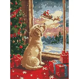 Алмазная мозаика без подрамника Мечтательный щенок AMC8116, 30х40 см