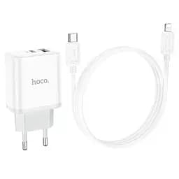 Мережевий адаптер живлення Hoco C105A 20W Type-C та USB зі швидкою зарядкою та кабелем Type-C to Type-C білий - мініатюра 3