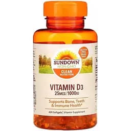 Витамин D3 Sundown Naturals 1000 МЕ 400 гелевых капсул