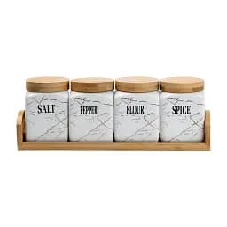 Набір ємностей для сипучих продуктів Yiwu HP1210 4 шт по 300 мл з бамбуковою кришкою білий