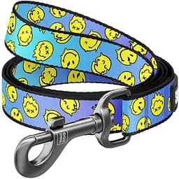 Повідець для собак Waudog Nylon нейлоновий, малюнок "Смайли на блакитному", М
