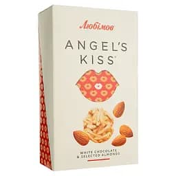 Цукерки шоколадні Любімов Angel's kiss білі з мигдалем, рисовими кульками та кокосовою стружкою 100 г
