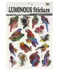Наклейка пластиковая рельефная флуоресцентная Попугаи