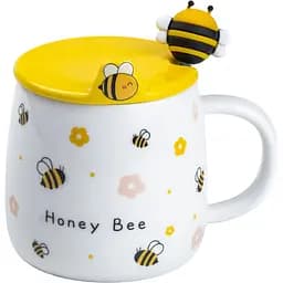 Чашка керамическая Happy Life Bee с крышкой и ложкой honey bee 450 мл HP7199WY