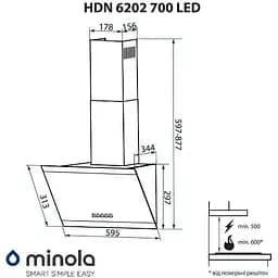 Витяжка Minola HDN 6202 WH/Inox 700 LED - мініатюра 5