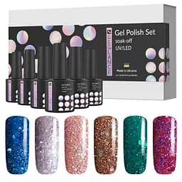 Набір "Christmas Shine" 6 шт гель-лаки для нігтів з блискітками Reglance 7.5 мл