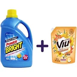 Набір: Засіб для прання Mukunghwa Perfect Clean Power Bright Liquid Detergent 5 л + Ополіскувач для білизни Mukunghwa Viu Fabric Softener Refill Мімоза 2.1 л
