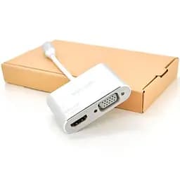 Хаб-конвертер Veggieg Type-C (папа) на VGA (мама) + HDMI (мама), 10 см, серебристый, в коробке