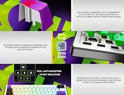 Клавиатура игровая механическая HATOR HK-60-WV Wireless Hellyberry Switch USB, 2,4 ГГц, Bluetooth 5.3 White-Violet - мініатюра 9