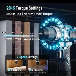 Набір акумуляторних дрилів Seesii 20V Power 60NM, безщітковий набір інструментів для електричних дриль 1/2" з акумулятором - мініатюра 4