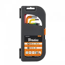 Набір торцевих і шестигранних ключів Bradas з кулястим наконечником HX 1,5-10 мм TX 10-50 18 шт, довгий (DIY-HKBT42-LO/BOX)