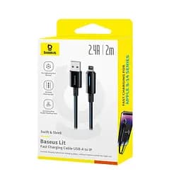 Кабель Baseus Lit Button-Control Fast Charging Data Cable USB-A to iP 2.4A 2 м Чорний - мініатюра 2
