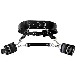 Шкіряний пояс із наручниками Art of Sex - Kasta, Чорний XS-M