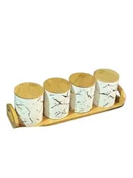 Набір банок для сипучих продуктів Cozy HP266 кераміка на дерев'яній підставці 4 предмети 500 мл Білий мармур