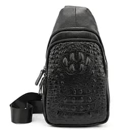 Шкіряна сумка слінг з тисненням рептилія Tiding Bag M56-8880A чорна
