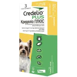 Противопаразитарные таблетки для собак Credelio Plus от блох, клещей и гельминтов 1.4-2.8 кг 3 шт.