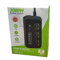 Мережевий фільтр подовжувач 2 метри на 3 розетки, 4 USB 3.4A, 2 Type-C з вимикачем та заземленням 3000 Вт 16А Power Socket J07 білий - мініатюра 6