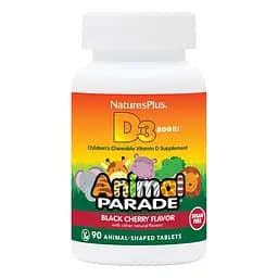 Вітамін D3 для дітей Natures Plus Animal Parade Vitamin D3 500 IU Sugar-Free, 90 жувальних таблеток без доданого цукру - Вишня