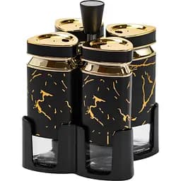 Набір ємностей для спецій TS Kitchen HP1354 на підставці 4 баночки по 120 мл чорний мармур