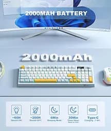 Клавіатура Onikuma ігрова мембранна G-80D бездротова з LED дисплеєм та RGB підсвіткою для ПК і ноутбука білий - мініатюра 7