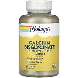 Дієтична добавка Solaray Calcium Bisglycinate with Vitamin D-3 1000 мг 120 вегетаріанських капсул