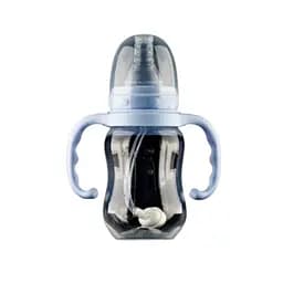 Пляшка для годування новонароджених силіконова прозора на 150 мл з ручками синіми м'які соска та трубочка