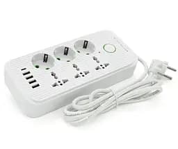 Сетевой фильтр удлинитель Voltronic F0-7U, 6 розеток (3EU+3Universal)+4USB+1PD, 2м, 3х0,75мм, 2500W, White