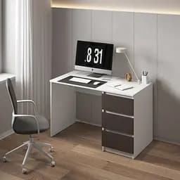 Комп'ютерний стіл Vays, письмовий, сучасний, з тумбою справа, 3 шухляды з фасадами без ручок R-1 Білий-Венге Темний фасад