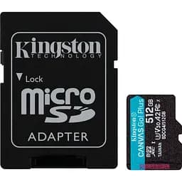 Карта пам'яті Kingston microSD 512GB C10 UHS-I U3 A2 V30 R200/W160MB/s + SD