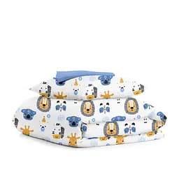 Дитяча постільна білизна в ліжечко ANIMALS CS12, синій (AnimalsFaceWhite_Wave61_140)