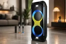Портативна акустика ZXX-5580 / Колонка з Bluetooth для караоке з мікрофонами / Акумуляторна колонка з RGB-підсвічуванням FM та TWS