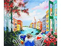Алмазна мозаїка та картина за номерами 2 в 1 Сніданок у Венеції, TK Group (40x50 см)