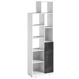 Стеллаж Moreli Paul FPA-0002 с открытыми полками и дверцей 680х2170х370 мм Белый/Бетон Темный