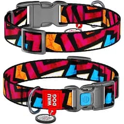 Нашийник для собак Waudog Nylon нейлоновий з QR паспортом, малюнок Графіті, пластиковий фастекс, L, Ш 25 мм, Дов 31-49 см