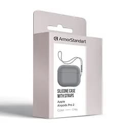 Силіконовий чохол для навушників Apple AirPods Pro 2 2022, Silicone Case with straps, сірий, захисний чохол з ремінцем, ультратонкий і легкий, повний захист, з підвіскою, м"який силікон, ArmorStandart (ARM68610) - мініатюра 3