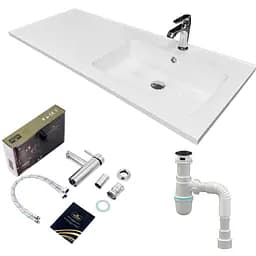 Набор для ванной комнаты Adamant раковина умывальник FLATE 120R искусственный камень прямоугольная с сифоном Click-Clack + смеситель