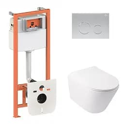 Набор: Qtap Swan Ultra Quiet унитаз подвесной QT16335179W + Nest комплект инсталляции 4в1 (круглая клавиша Satin) QT0133M425 + M11111SAT