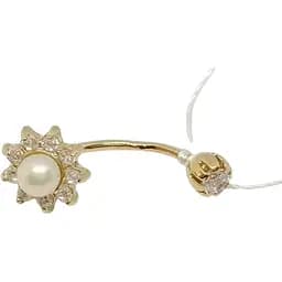 Золотая серьга-пирсинг Империя золота с жемчугом и фианитами. ПС044И