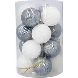 Комплект ялинкових кульок Chomik пластикові 4 см сріблясті та білі 16 шт. (GIF7351)
