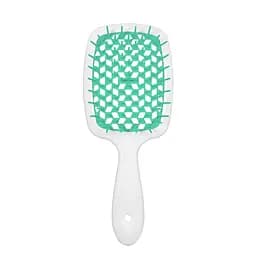 Щетка для волос массажная продувная Superbrush Plus Hollow Comb прямоугольная, Белая с зеленым