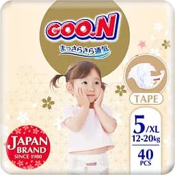 Упаковка підгузків для дітей Goo.N Premium Soft 5 XL (12-20 кг) на липучках унісекс 80 шт. (40 шт. х 2 шт.) - мініатюра 2