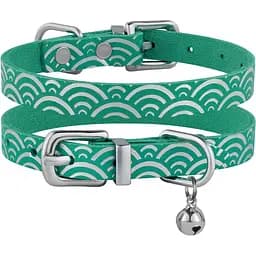 Нашийник для котів BronzeDog Barksi Classic Море шкіряний одинарний з срібним тисненням 2XS 18-25х1 см ментоловий - мініатюра 3