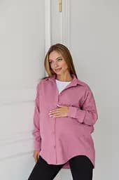 Жіноча сорочка для вагітних стилю oversize з мікровельвету Varna розмір S-М Lullababe пудрова - мініатюра 4